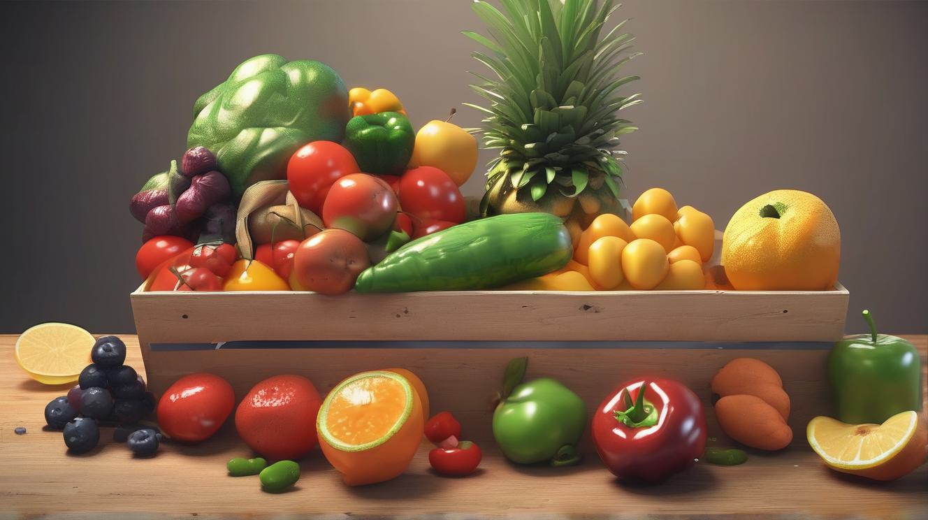 a group of fruits and vegetables on a table - FRUITS ET LÉGUMES FRAIS